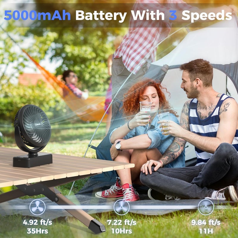 COMLIFE Camping Fan with LED Lantern - Rechargeable Battery Operated Fan, 35H Run Time Max, 3 Speeds, Portable Desk Fan with Hook for Tent Car RV Outdoor Emergency Outage Hurricane - Image 2